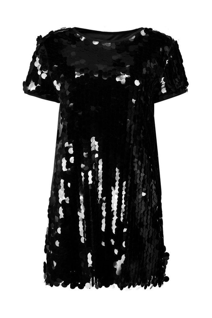 Womens Boutique Disc Sequin Cap Sleeve Shift Dress - black - 8, Black