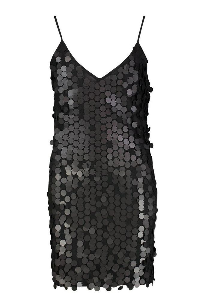 Womens Rivinda Disc Sequin Slip Dress - Black - 12, Black