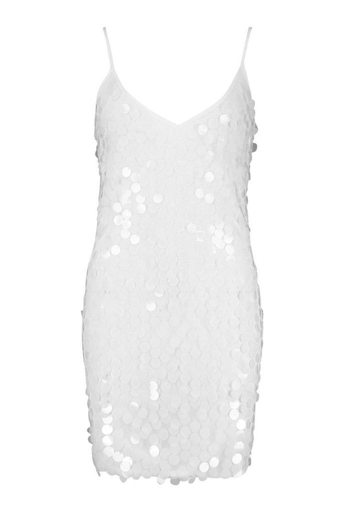 Womens Rivinda Disc Sequin Slip Dress - White - 10, White