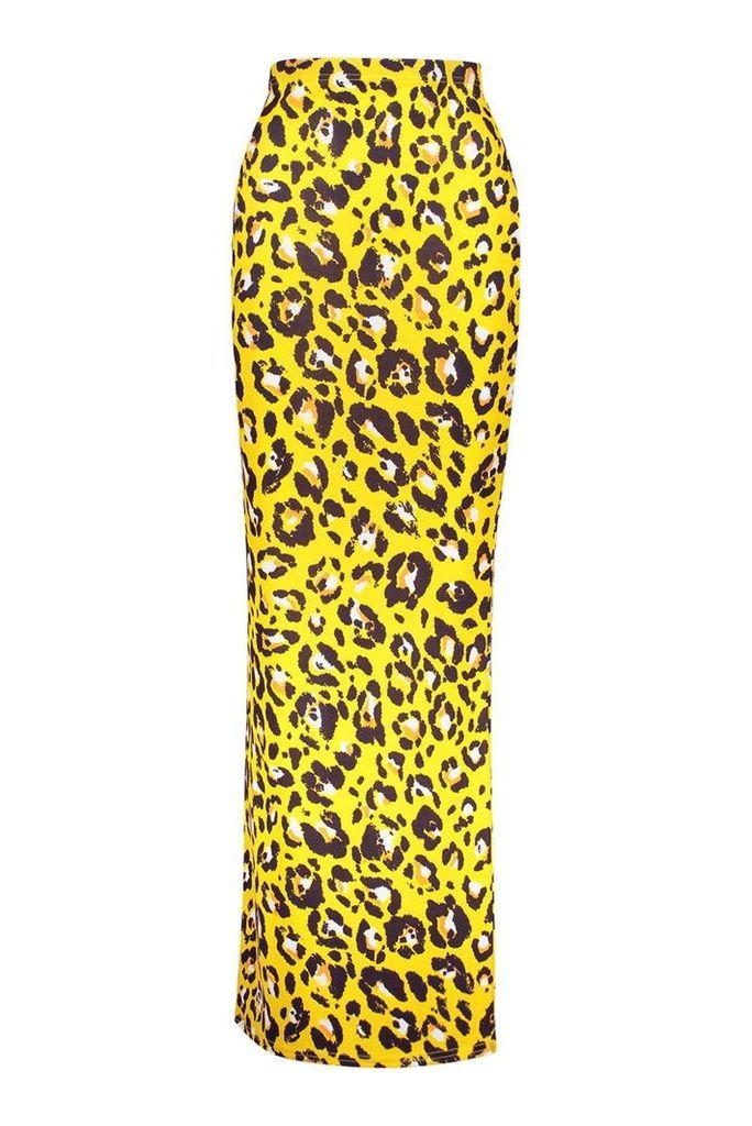 Womens Tall Leopard Print Maxi Skirt - orange - 8, Orange