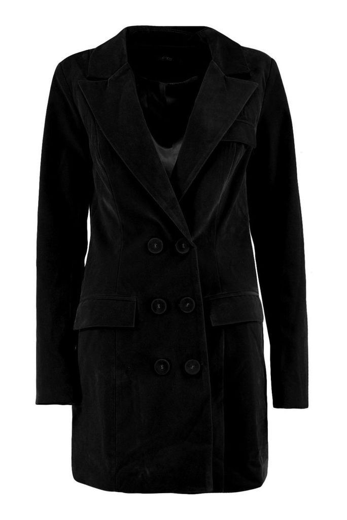Womens Velvet Double Breasted Blazer Tux Dress - Black - 12, Black