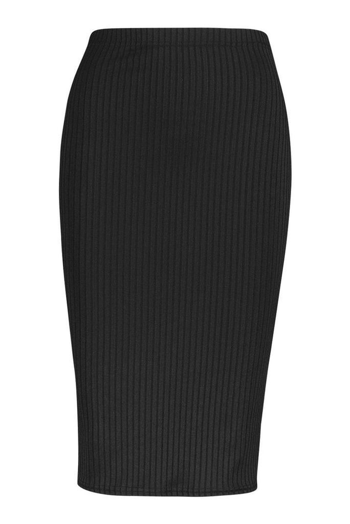 Womens Petite Jumbo Rib Midi Skirt - Black - 16, Black