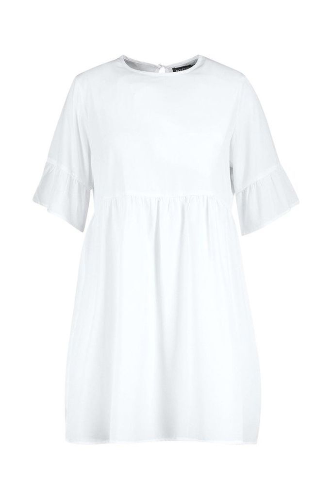 Womens Plus Woven Frill Sleeve Smock Dress - white - 18, White