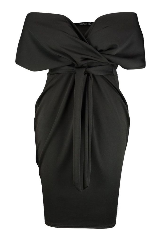 Womens Plus Off The Shoulder Wrap Midi Dress - black - 20, Black