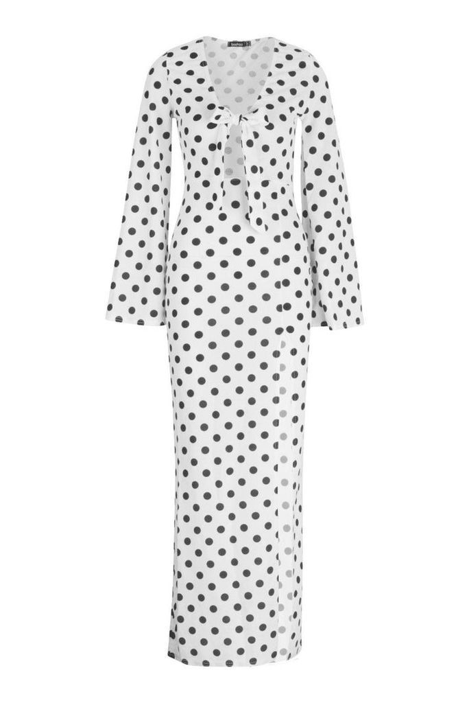 Womens Tie Front Thigh Split Maxi Dress - white - 12, White
