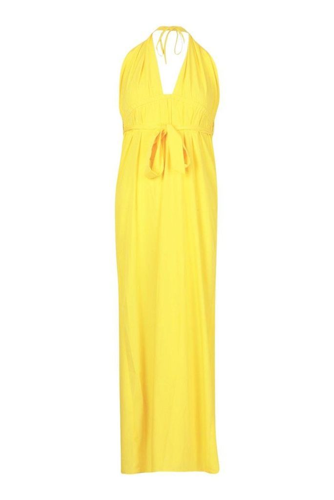 Womens Woven Halterneck Extreme Split Maxi Dress - yellow - 12, Yellow