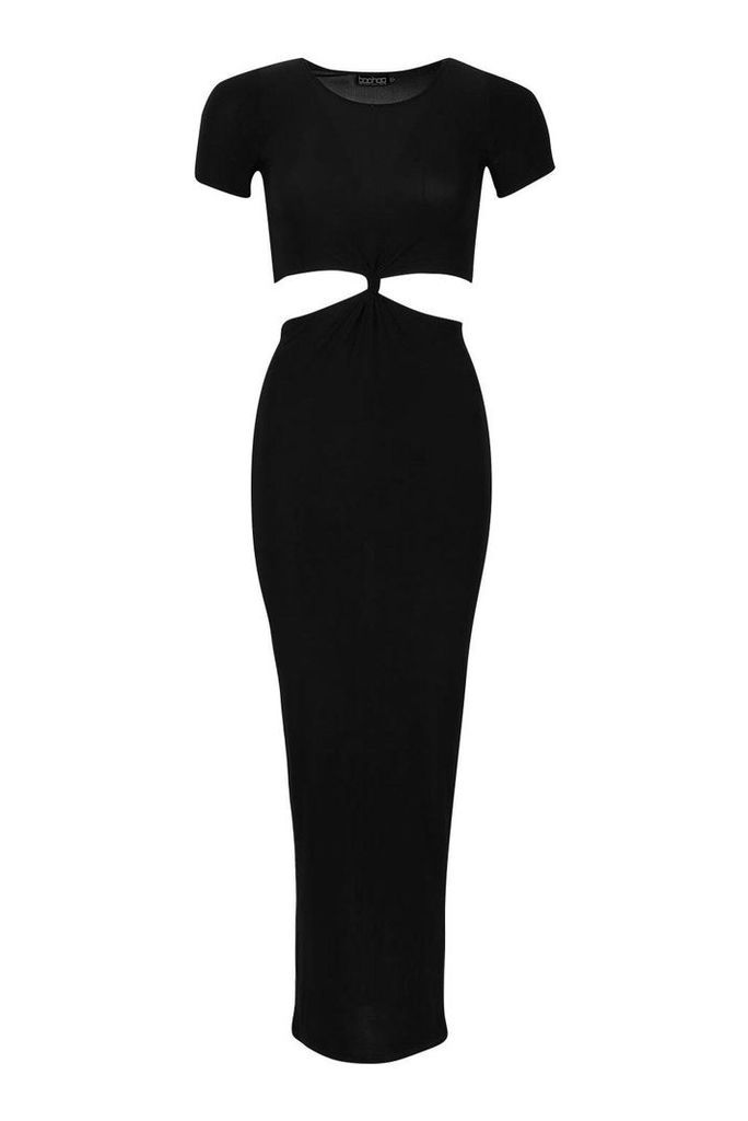 Womens Petite Knot Detail Slinky Maxi Dress - black - 8, Black