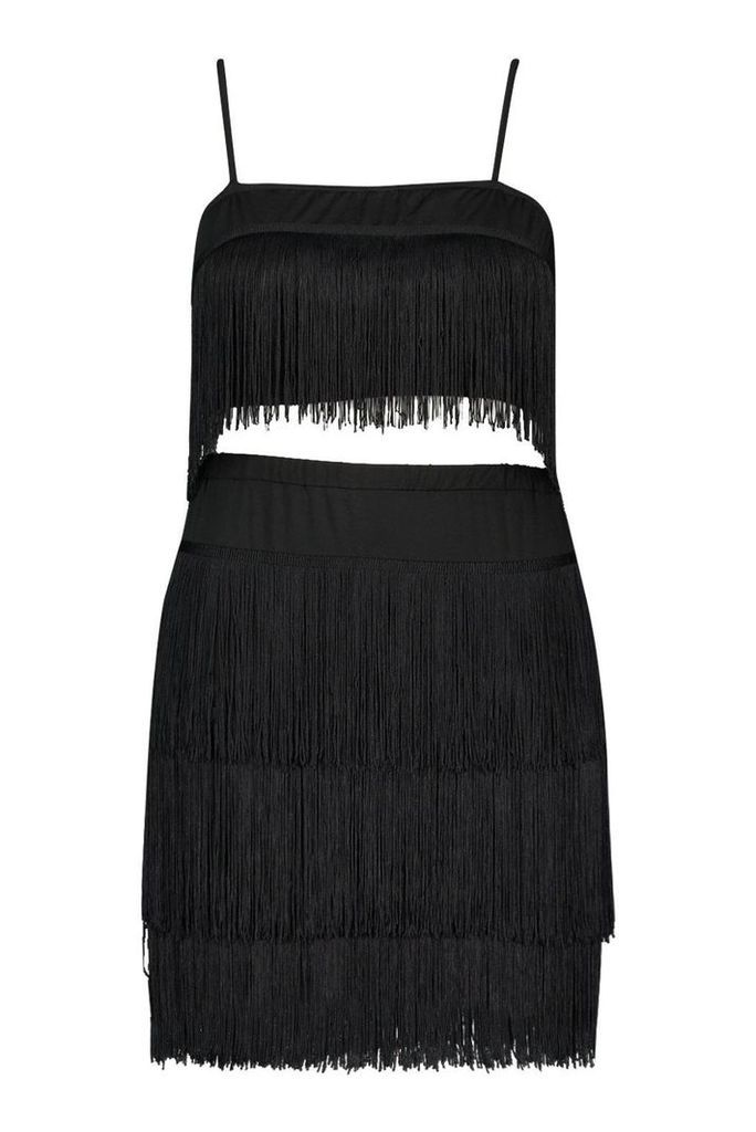 Womens Plus Tassel Bandeau & Skirt Co-Ord - black - 16, Black