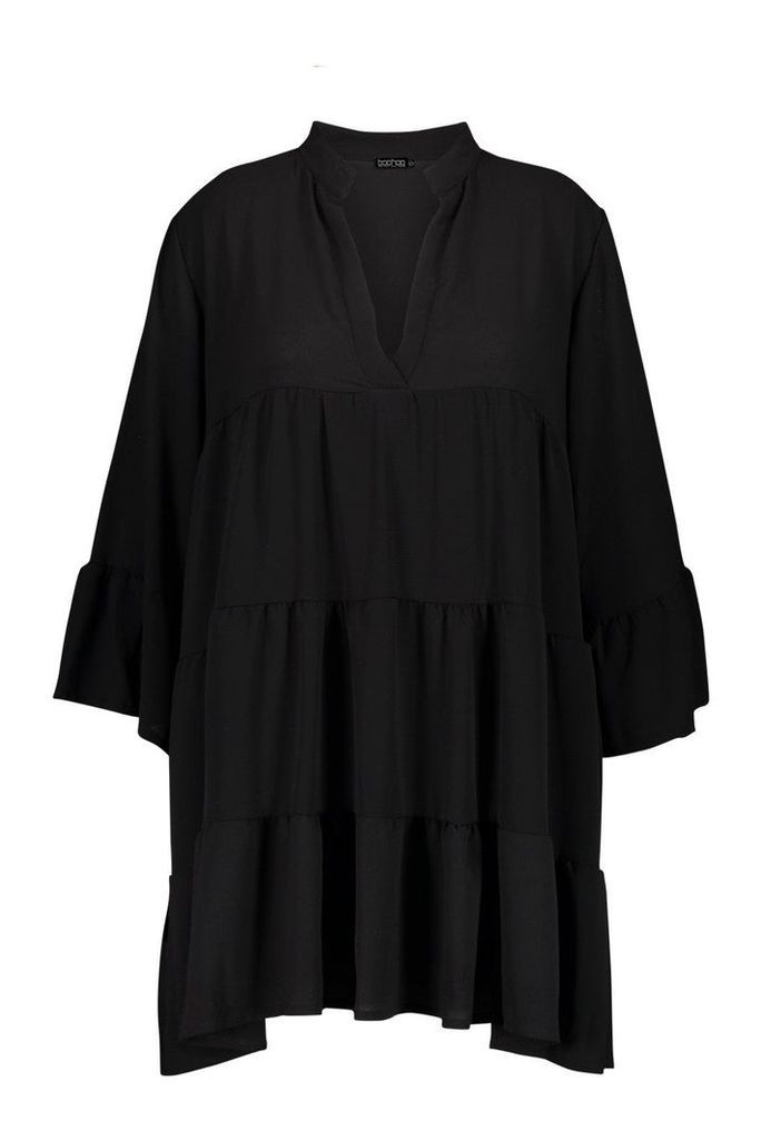 Womens Plus Woven Tiered Shirt Dress - black - 18, Black