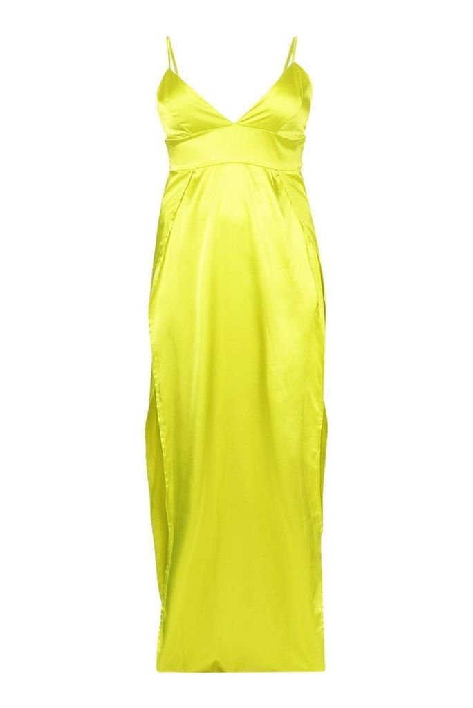 Womens Plus Satin Strappy Slip Maxi Dress - yellow - 16, Yellow