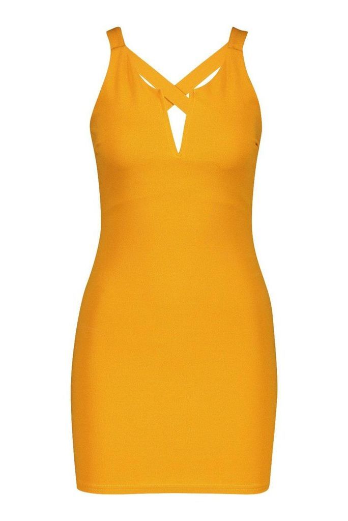 Womens Petite V-Bar Detail Cross Back Pinafore Dress - yellow - 14, Yellow