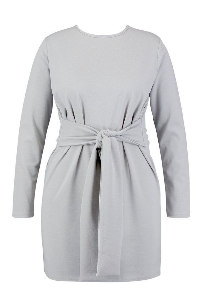 Womens Plus Tie Waist Shift Dress - grey - 20, Grey