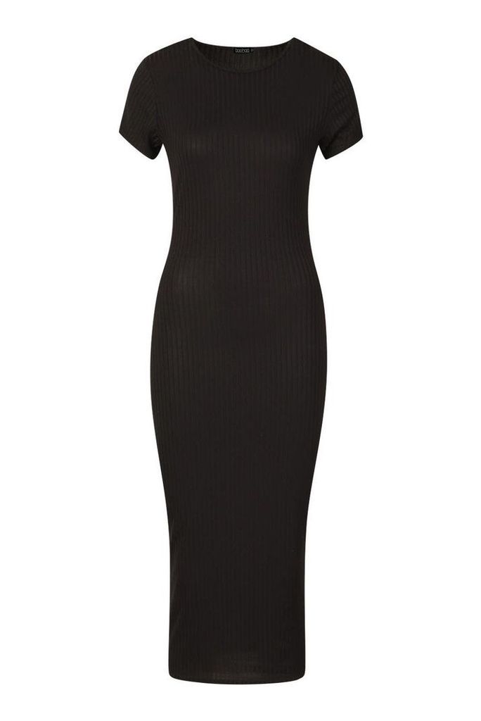 Womens Tall Cap Sleeve Rib Bodycon Dress - black - 10, Black