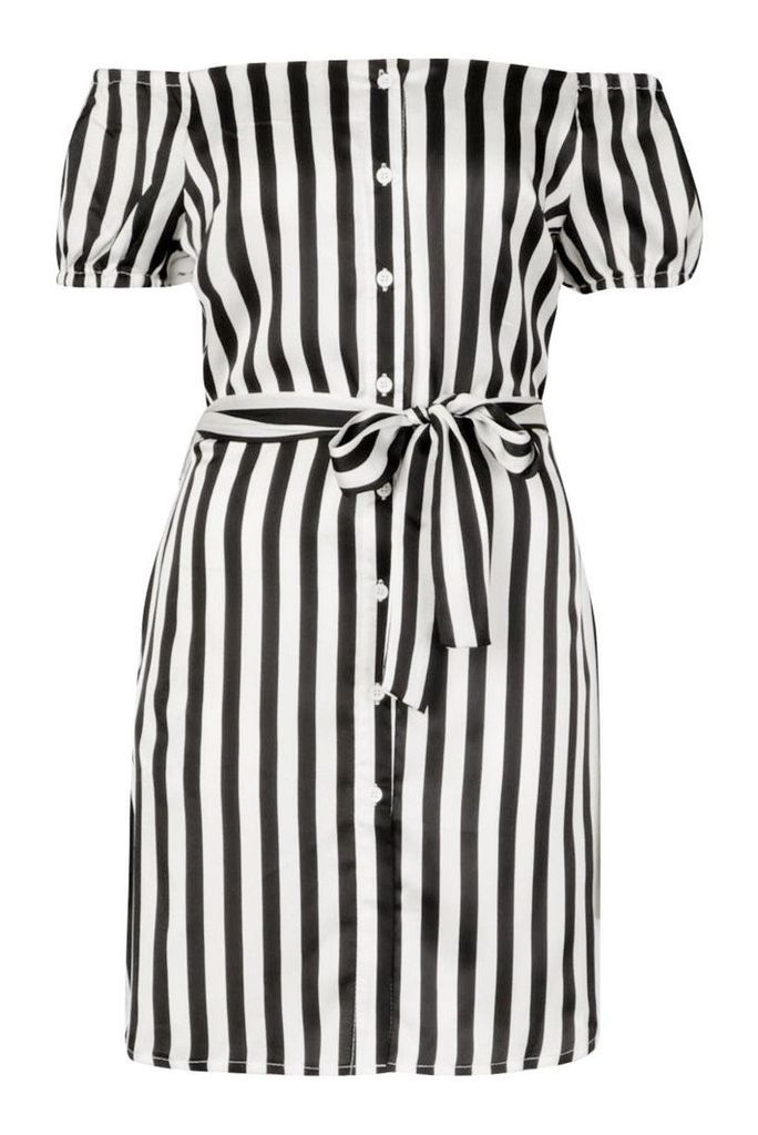 Womens Tall Off The Shoulder Belted Shirt Dress - white - 6, White