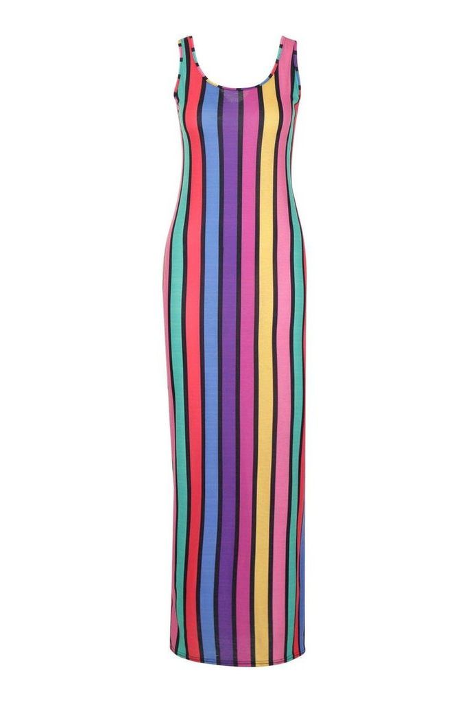 Womens Tall Rainbow Stripe Maxi Dress - red - 10, Red