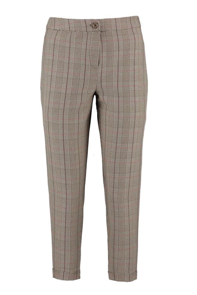 Womens Petite Checked Tapered Trouser - Brown - 10, Brown