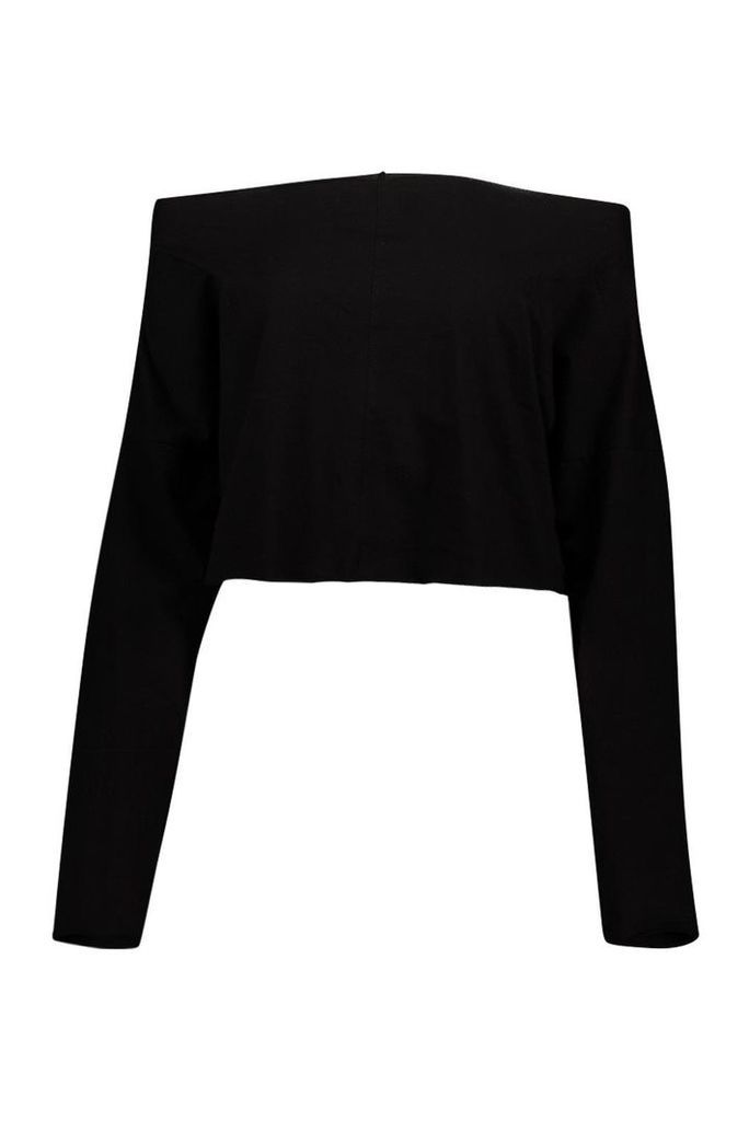 Womens Off The Shoulder Cropped Cotton jumper - black - 10, Black