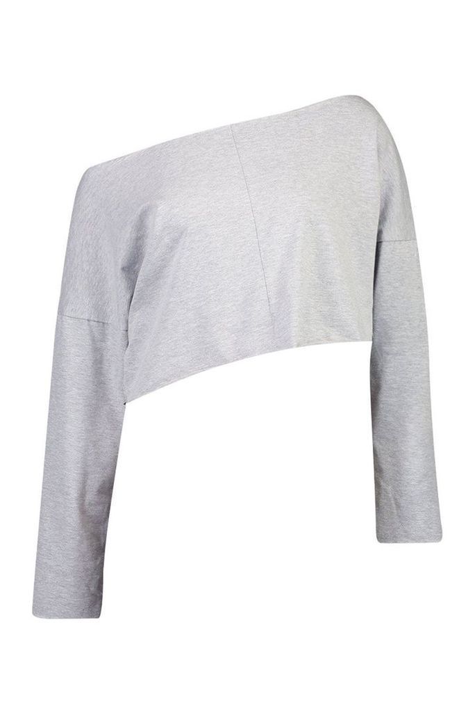 Womens Off The Shoulder Cropped Cotton jumper - grey - 8, Grey