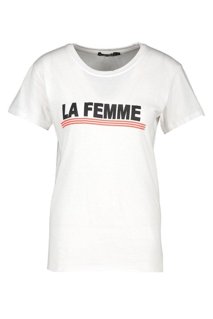 Womens Petite 'La Femme' Slogan Oversized T-Shirt - white - M, White