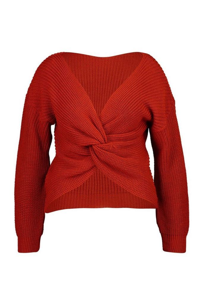 Womens Plus Twist Front Knitted Jumper - orange - 22, Orange