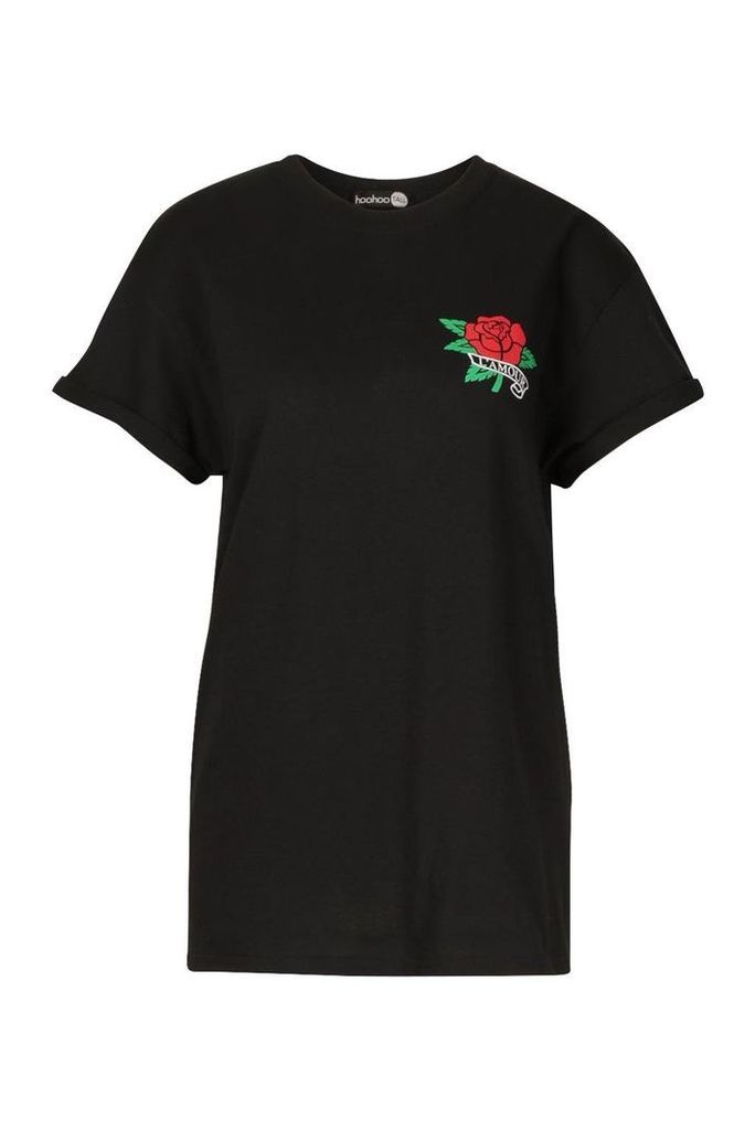 Womens Tall 'L'Amour' French Slogan Pocket T-Shirt - black - M, Black