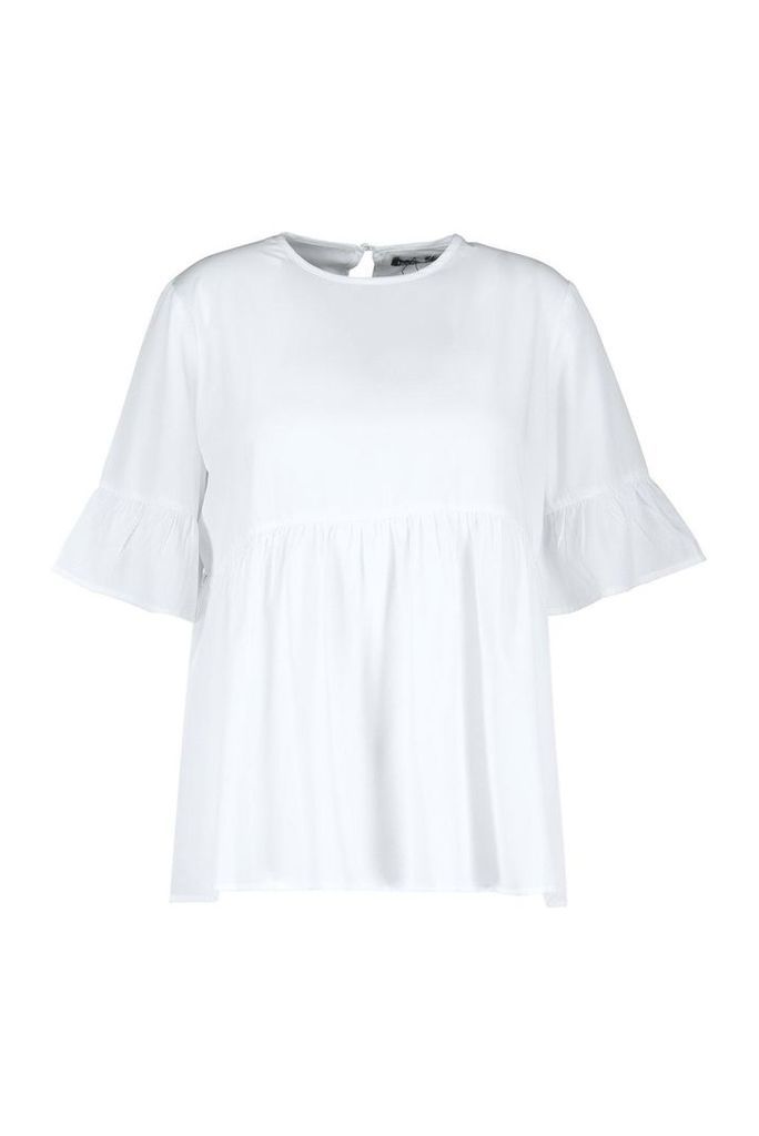 Womens Plus Woven Frill Sleeve Smock Top - white - 20, White