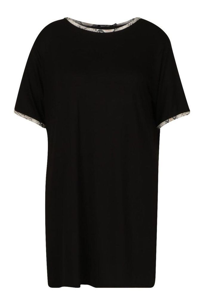 Womens Plus Snake Print Ringer T-Shirt Dress - black - 22, Black
