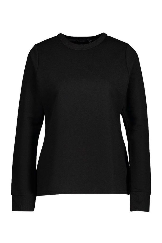 Womens Basic Crew Neck Sweatshirt - black - 10, Black