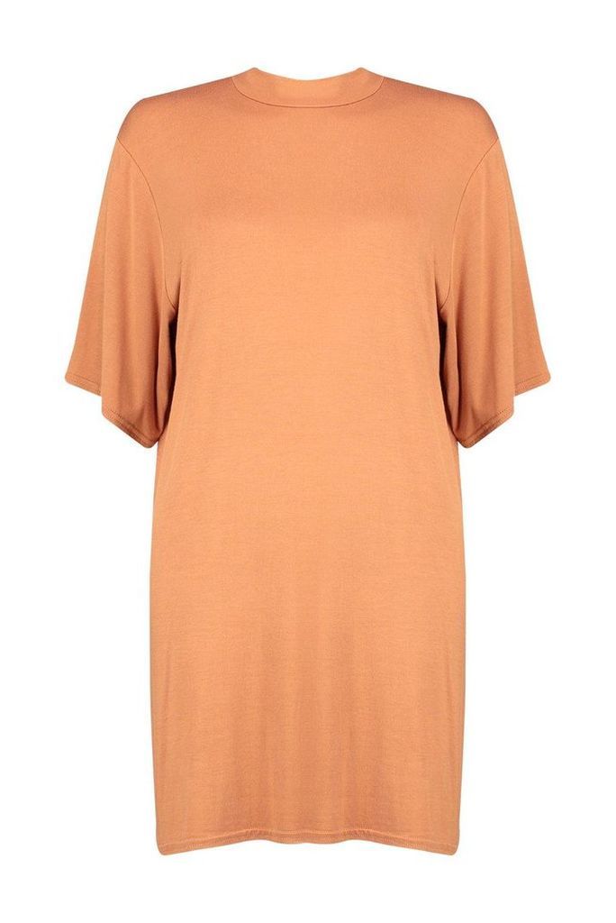 Womens High Neck Oversized T-Shirt Dress - orange - 16, Orange