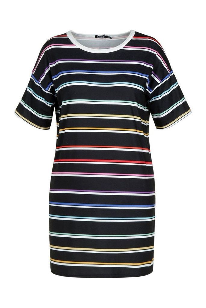 Womens Plus Striped T-Shirt Dress - black - 18, Black