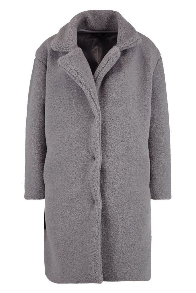 Womens Teddy Faux Fur Coat - Grey - 12, Grey
