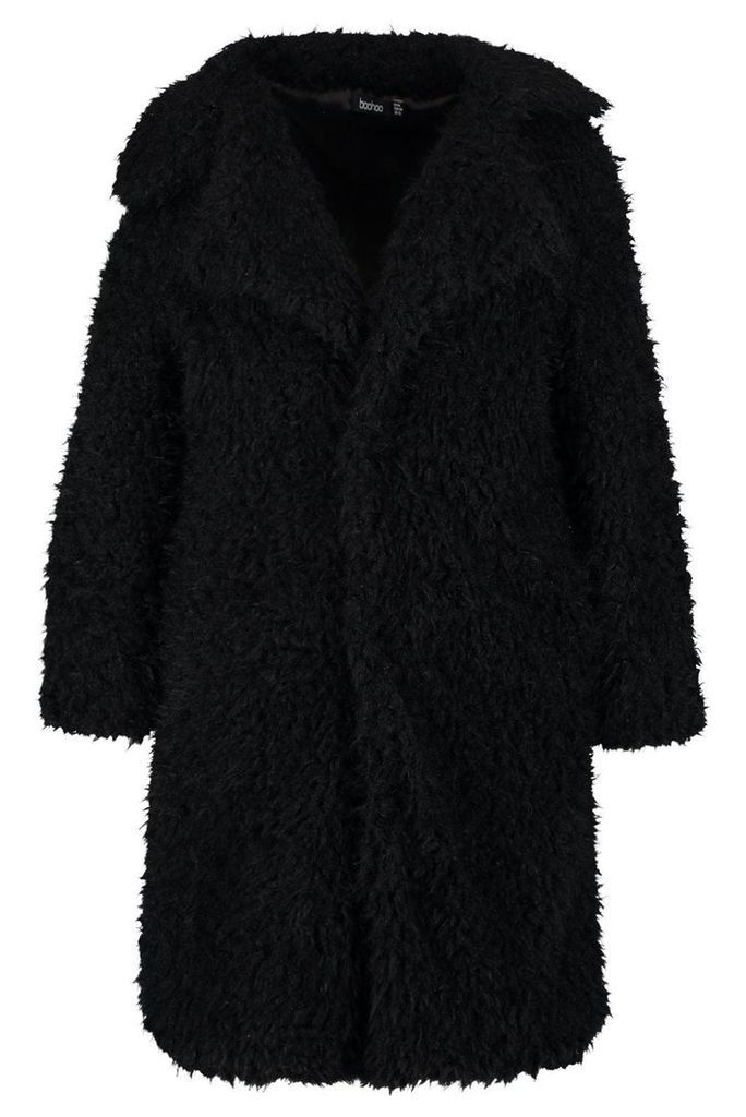 Womens Plus Long Sleeve Faux Fur Coat - Black - 20, Black