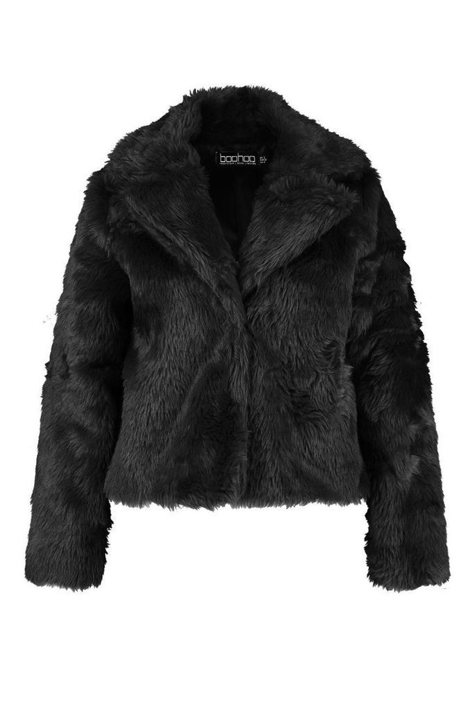 Womens Plus Faux Fur Coat - Black - 20, Black