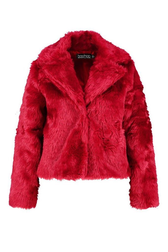 Womens Plus Faux Fur Coat - Red - 20, Red