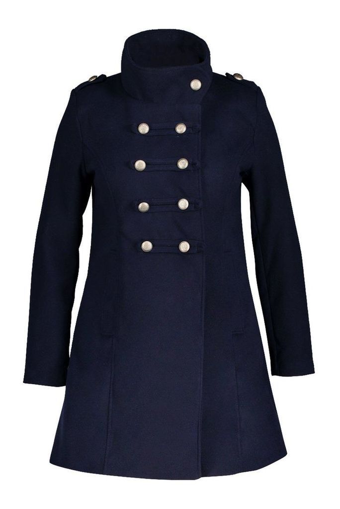 Womens Plus Military Wool Look Coat - navy - 18, Navy