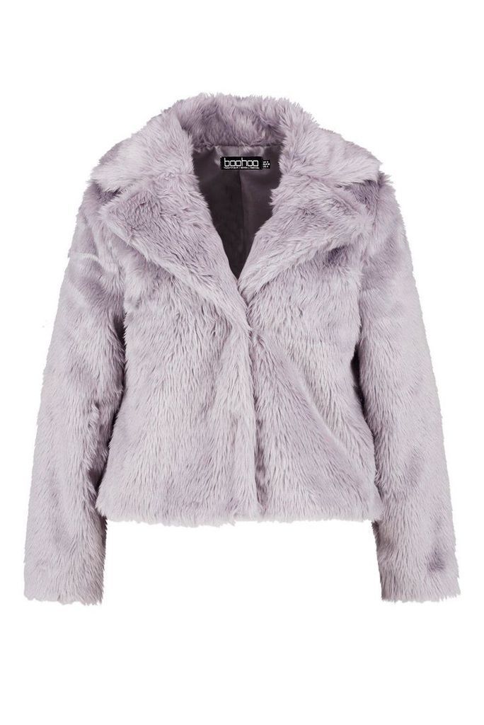Womens Plus Faux Fur Coat - Grey - 20, Grey