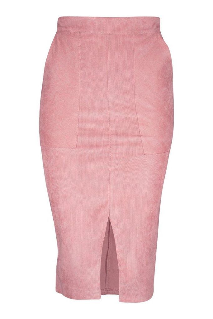 Womens Cord Midi Skirt - pink - 12, Pink