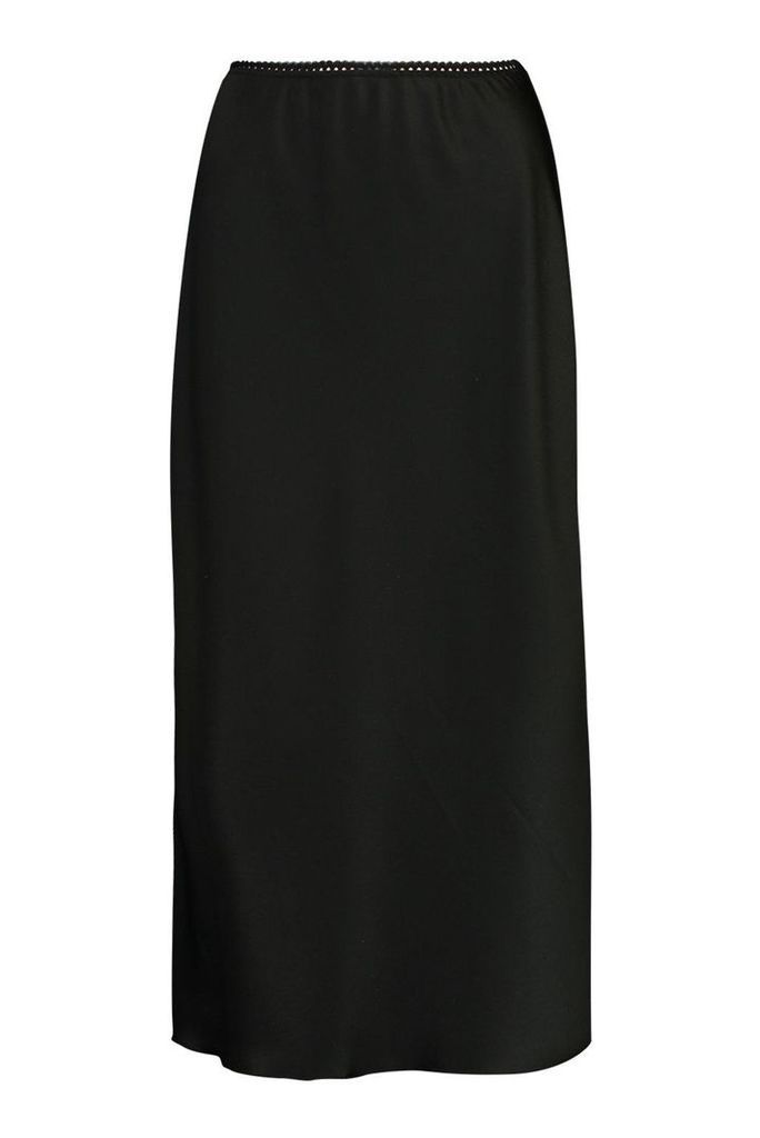 Womens Bias Cut Satin Midi Skirt - black - 10, Black