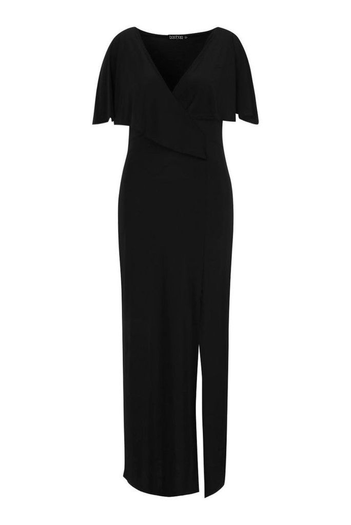 Womens Plus Wrap Front Maxi Dress - black - 22, Black