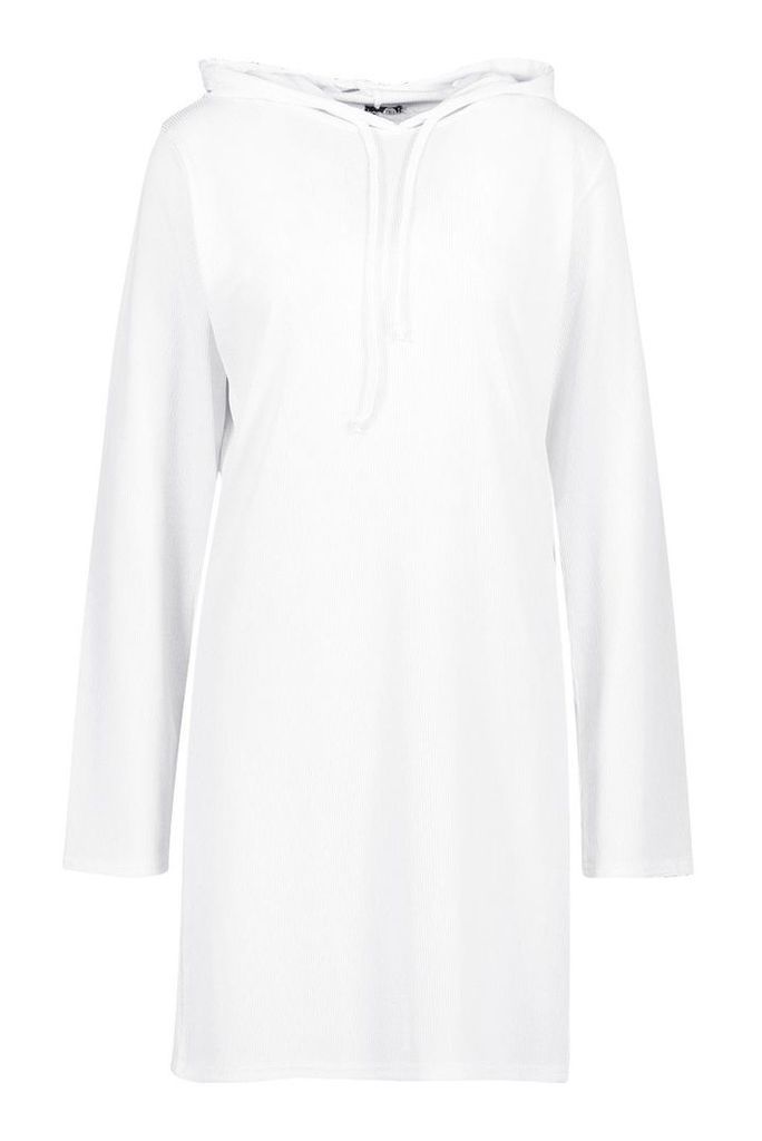 Womens Tall Hooded Rib Sweat Dress - white - 8, White