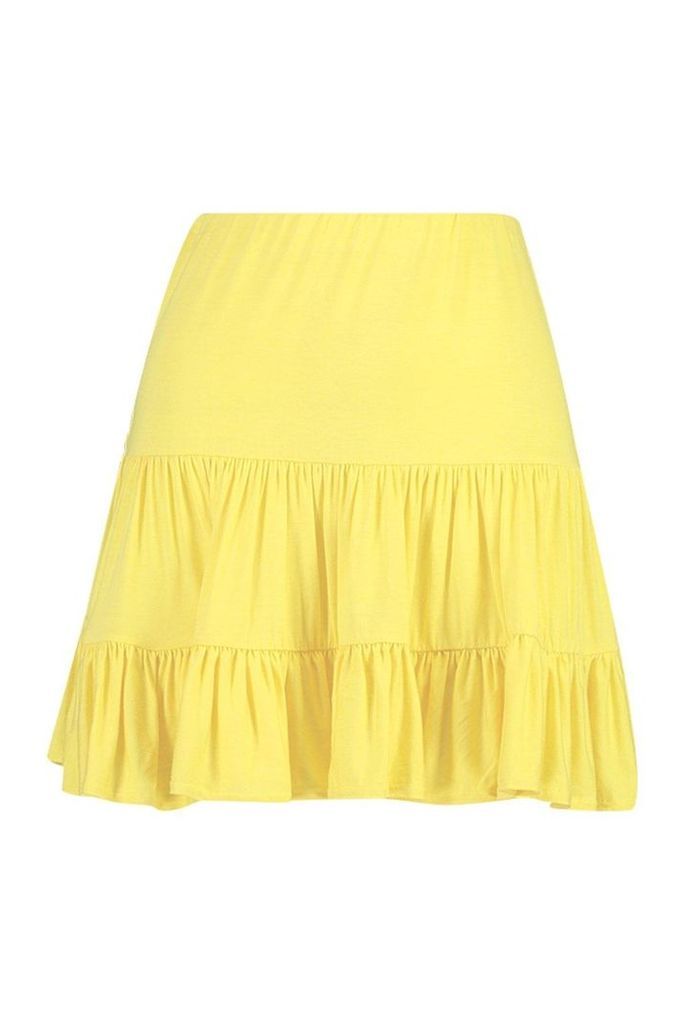 Womens Petite Tiered Smock Skater Skirt - yellow - 10, Yellow