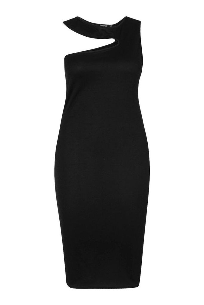 Womens Plus Cut Out one Shoulder Midi Dress - black - 24, Black