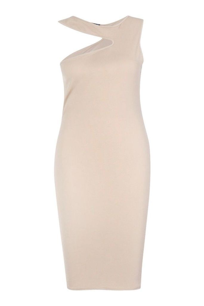 Womens Plus Cut Out one Shoulder Midi Dress - beige - 16, Beige