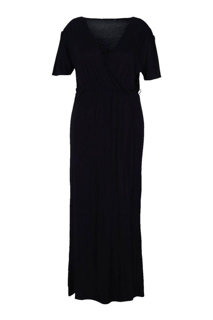 Womens Plus Kimono Sleeve Wrap Maxi Dress - black - 20, Black