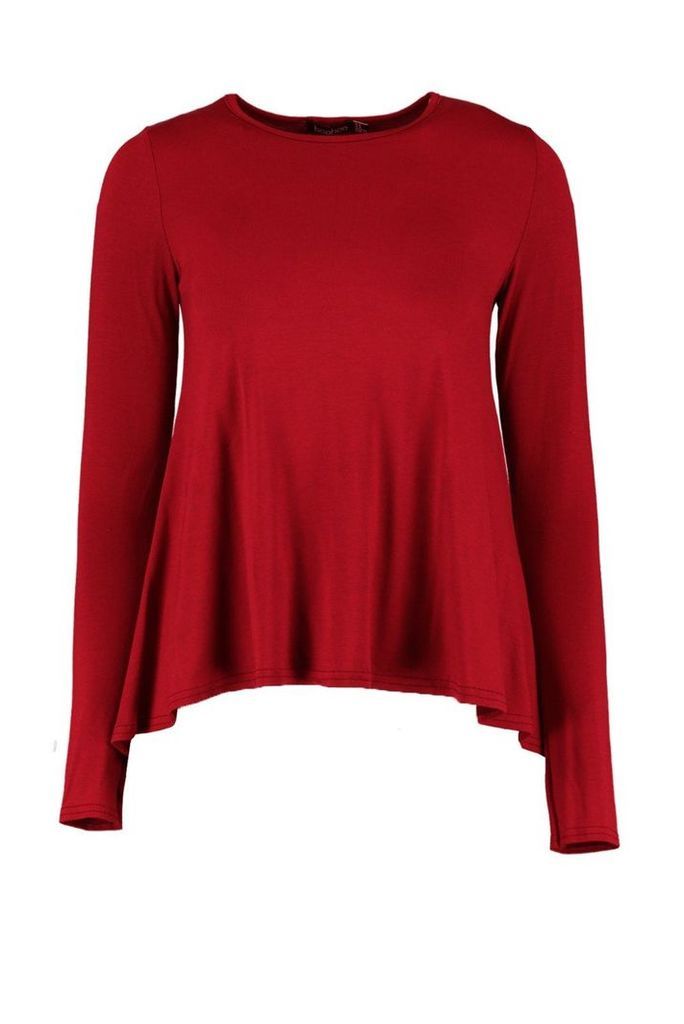 Womens Basic Long Sleeved Top - red - 6, Red