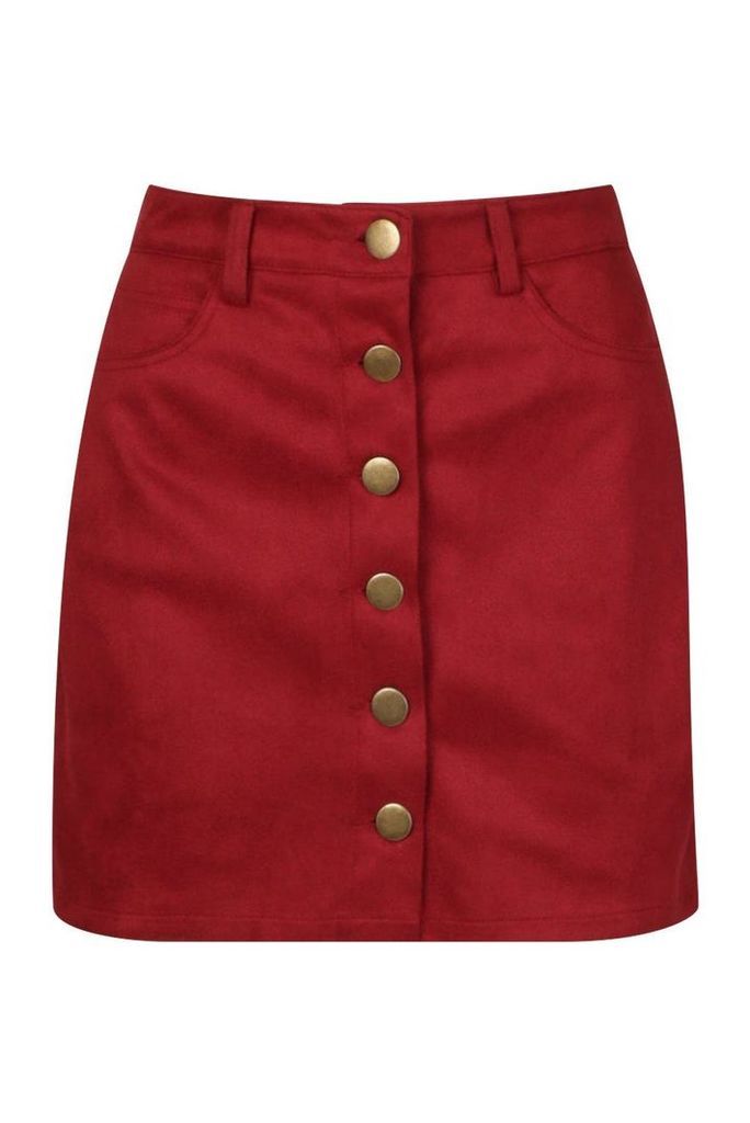 Womens Suedette Button Front A Line Mini Skirt - Red - 16, Red