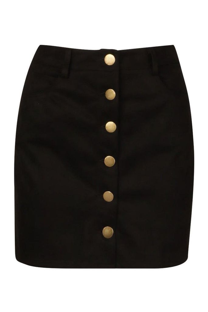 Womens Suedette Button Front A Line Mini Skirt - black - 10, Black