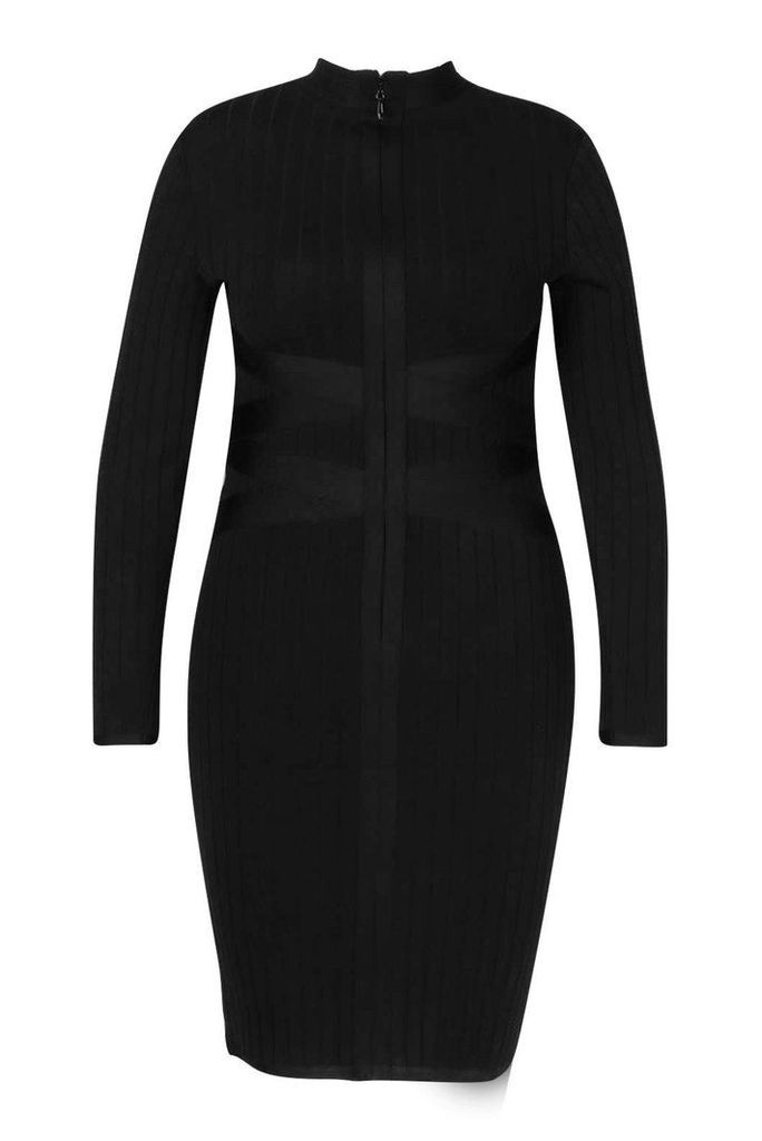Womens Plus Sculpting High Neck Midi Dress - black - 18, Black
