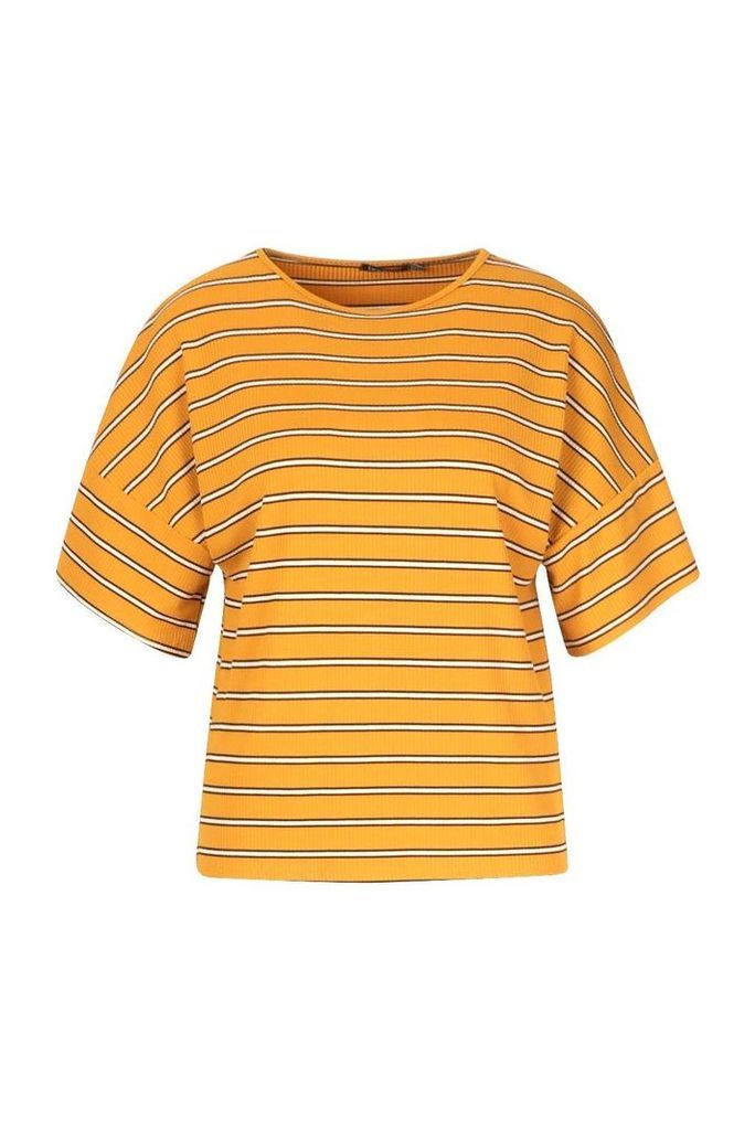 Womens Oversized Striped Rib T-Shirt - yellow - 10, Yellow