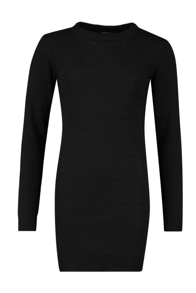 Womens Crew Neck Long Sleeve Dress - Black - Xs, Black